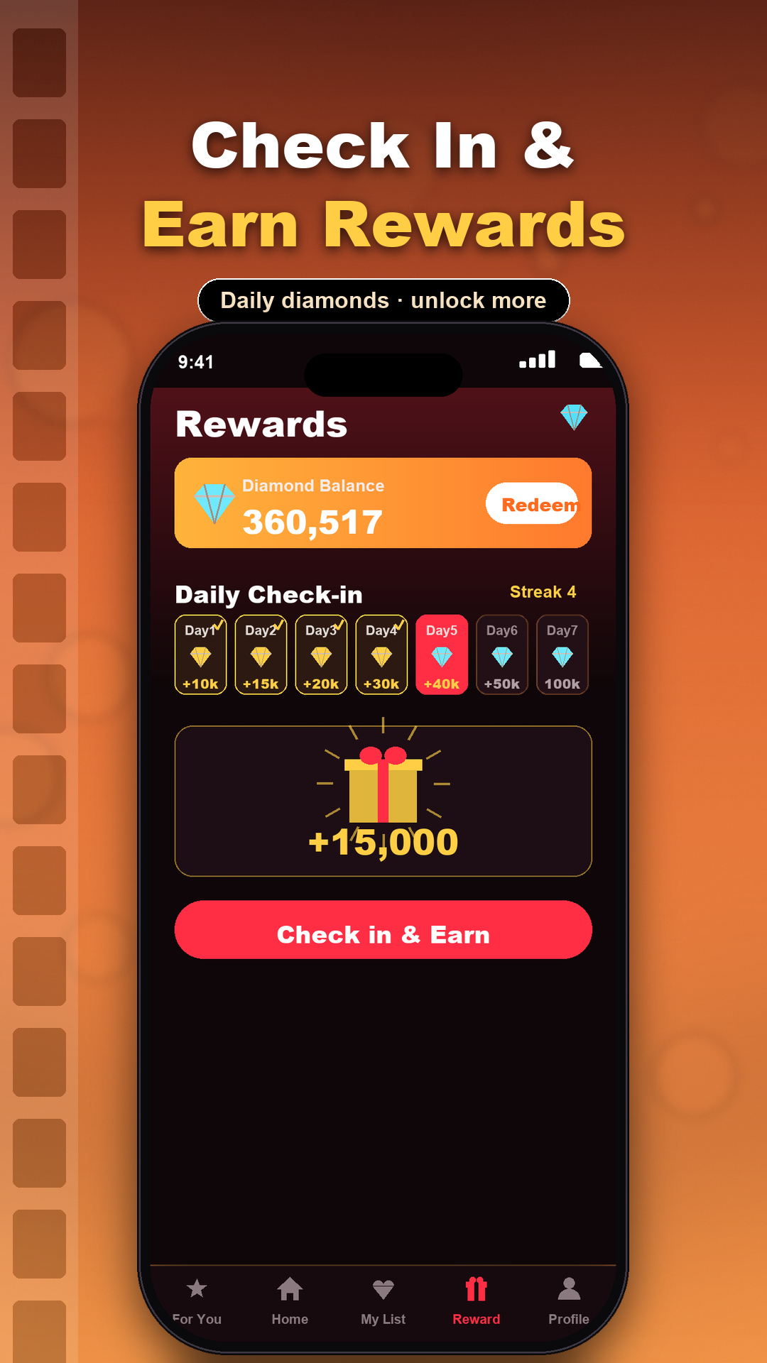 Check in and earn daily rewards
